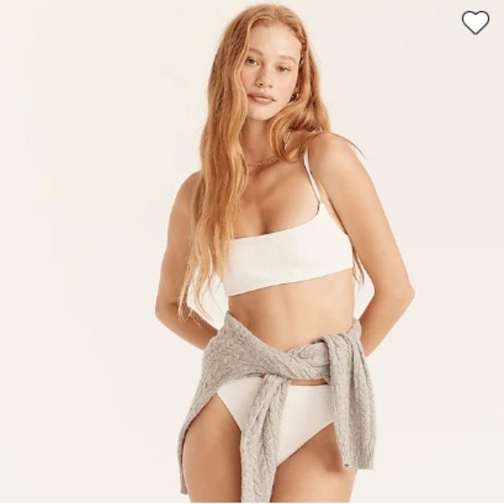 NWT J.CREW Swim White textured scoopneck bikini top